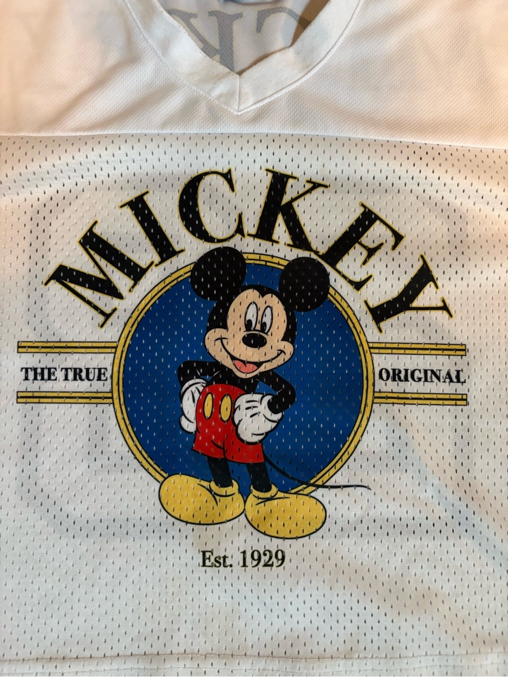 Disney Mickey Mouse Mesh Football Jersey Women’s White Crop Top Size S EUC - Picture 2 of 9